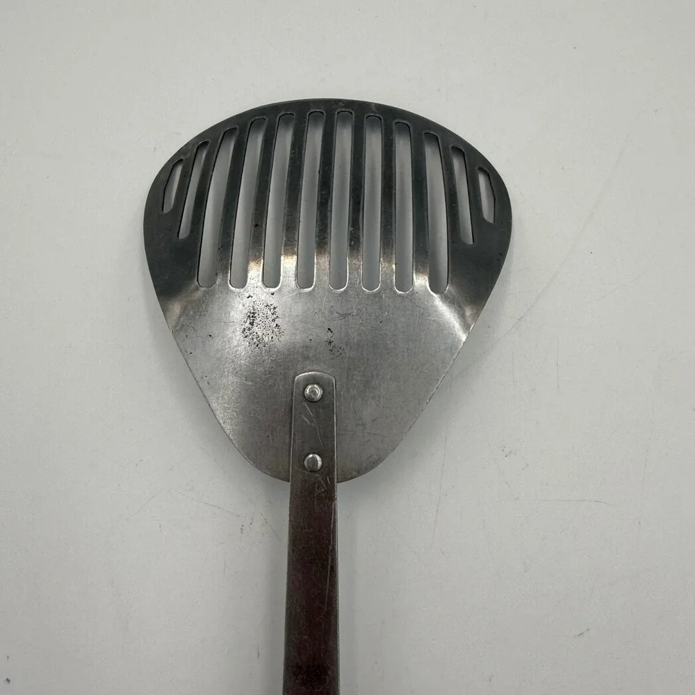 Vintage Household Japan Slotted Spatula Turner Stainless Steel Wood Handle 12